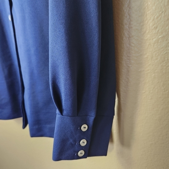 Vintage Lee Mar Pageantry Knit Navy Long Sleeve Buttonfront Shirt-Size 18 - Picture 5 of 8